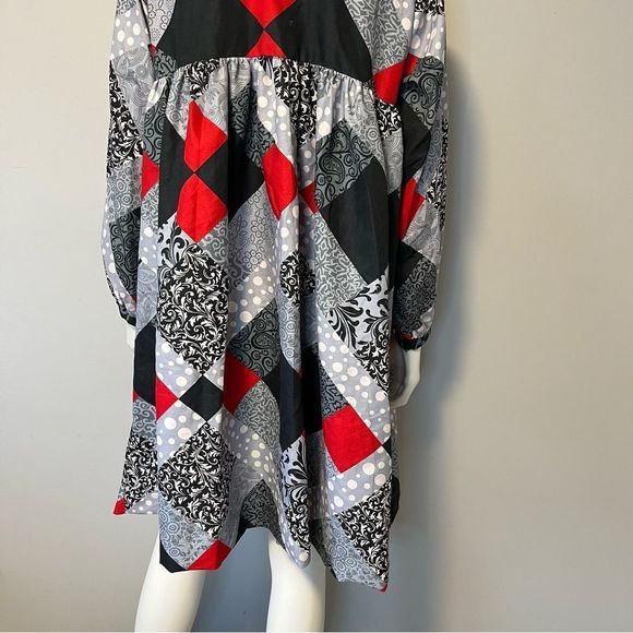 Hand Crafted Quilted Patchwork Printed Dress Grey, Red and White One size - Picture 12 of 16